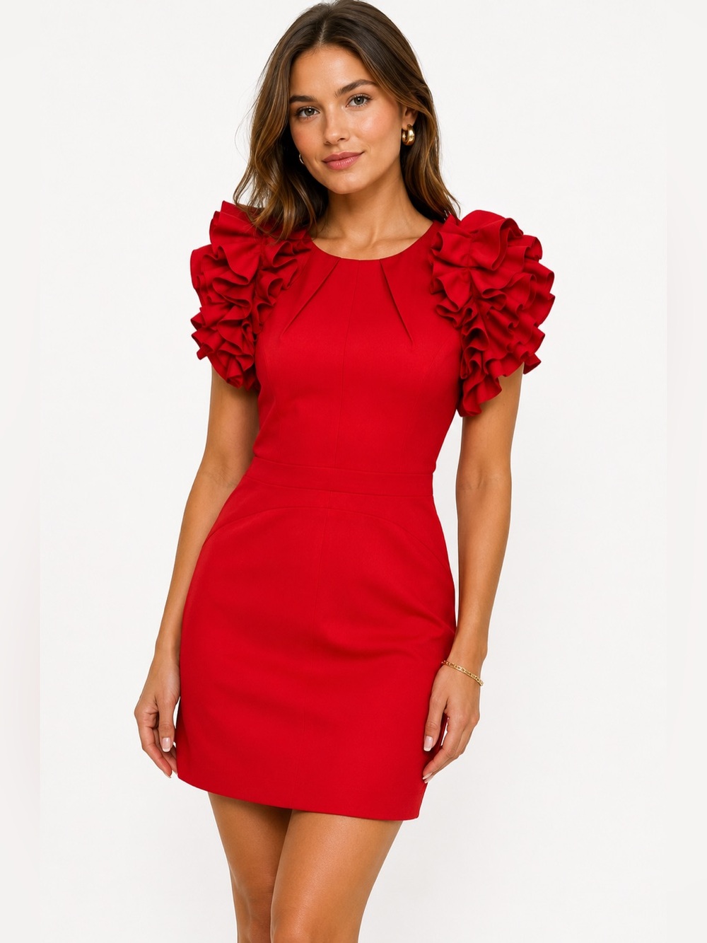 100% Silk Bensoni Red Ruffle Mini Dress Size 2 Homecoming Cocktail Party Made US